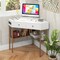 Triangular Corner Computer Desk With 2 Drawers and Open Shelves Gold